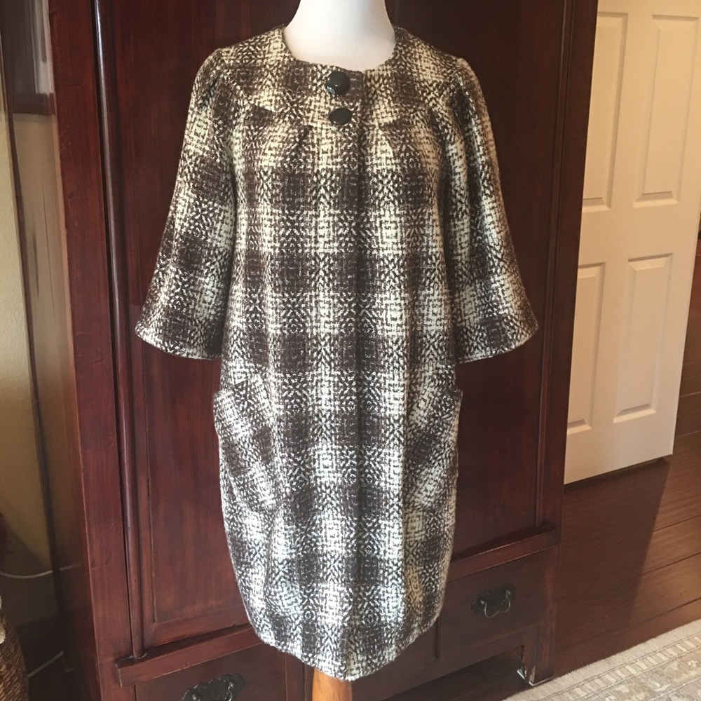 Walter Baker Brown and White Plaid Boucle Wool Coat